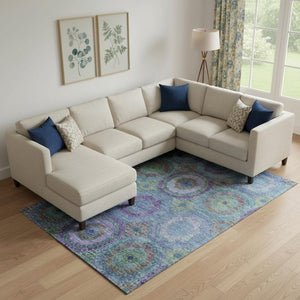HomeRoots 9' X 12' Blue and Purple Geometric Area Rug - Washable, UV-Protected, Durable for High-Traffic Areas 716484