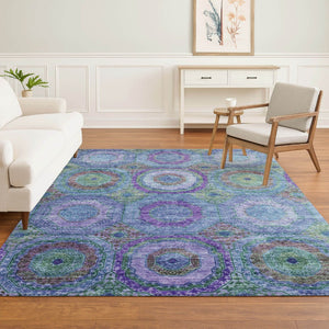 HomeRoots 9' X 12' Blue and Purple Geometric Area Rug - Washable, UV-Protected, Durable for High-Traffic Areas 716484
