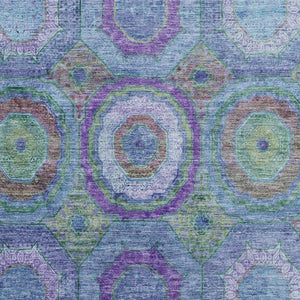 HomeRoots 10' Blue & Purple Geometric Washable Area Rug - Durable, UV Protected, Machine Washable for Easy Care 716485