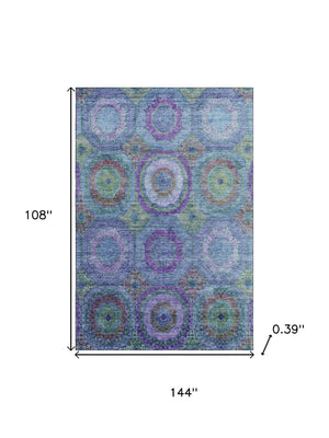 HomeRoots 10' Blue & Purple Geometric Washable Area Rug - Durable, UV Protected, Machine Washable for Easy Care 716485