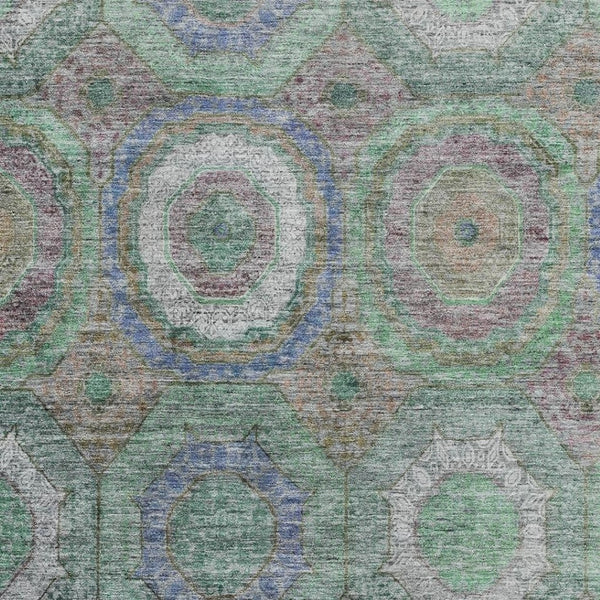 HomeRoots 5' X 8' Geometric Area Rug in Green and Gray - Washable, UV-Protected, Stain-Resistant, Non-Slip! 716487