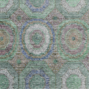 HomeRoots 8' Green And Gray Geometric Washable Round Rug – Durable, Stain-Resistant, UV-Protected & Stylish! 716488