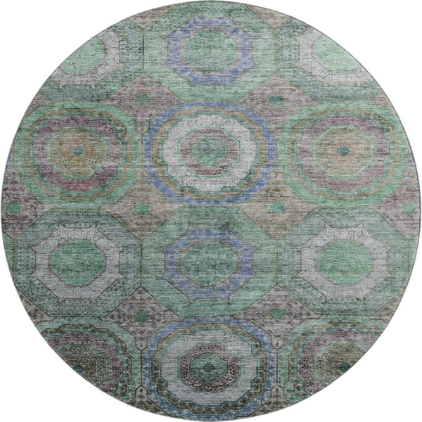 HomeRoots 8' X 10' Green And Gray Geometric Area Rug - Washable, UV-Protected, Durable for High-Traffic Areas 716489