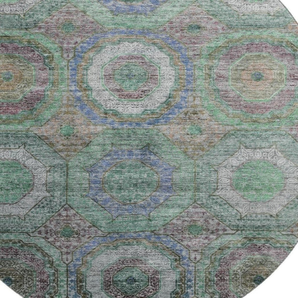 HomeRoots 8' X 10' Green And Gray Geometric Area Rug - Washable, UV-Protected, Durable for High-Traffic Areas 716489