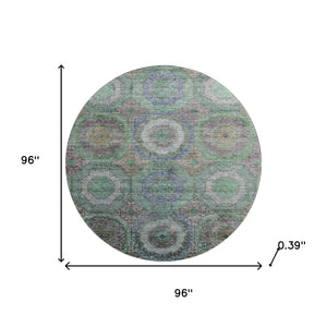HomeRoots 8' X 10' Green And Gray Geometric Area Rug - Washable, UV-Protected, Durable for High-Traffic Areas 716489