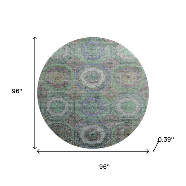 HomeRoots 8' X 10' Green And Gray Geometric Area Rug - Washable, UV-Protected, Durable for High-Traffic Areas 716489