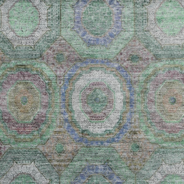 HomeRoots 9' X 12' Geometric Area Rug in Green & Gray - Washable, UV Protected, Stain Resistant for Modern Homes 716490