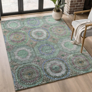 HomeRoots 10' X 14' Modern Green and Gray Geometric Area Rug - Washable, Stain Resistant, UV Protected! 716491