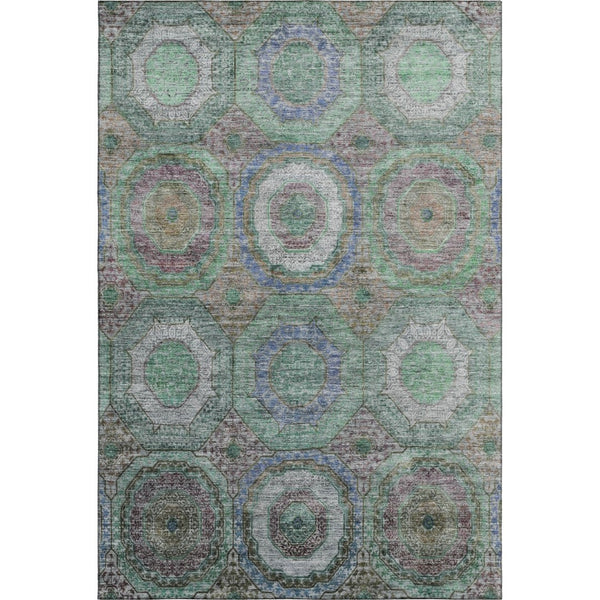 HomeRoots 10' X 14' Modern Green and Gray Geometric Area Rug - Washable, Stain Resistant, UV Protected! 716491