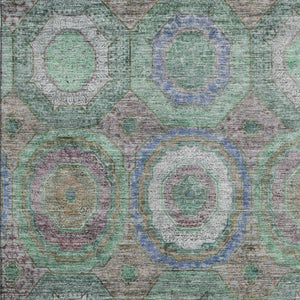 HomeRoots 10' X 14' Modern Green and Gray Geometric Area Rug - Washable, Stain Resistant, UV Protected! 716491