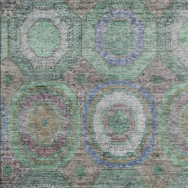 HomeRoots 10' X 14' Modern Green and Gray Geometric Area Rug - Washable, Stain Resistant, UV Protected! 716491