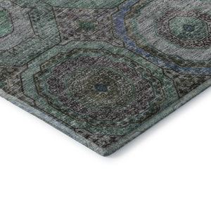 HomeRoots 10' X 14' Modern Green and Gray Geometric Area Rug - Washable, Stain Resistant, UV Protected! 716491