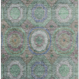 HomeRoots 10' X 14' Modern Green and Gray Geometric Area Rug - Washable, Stain Resistant, UV Protected! 716491