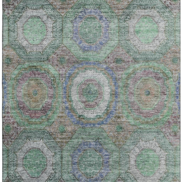 HomeRoots 10' X 14' Modern Green and Gray Geometric Area Rug - Washable, Stain Resistant, UV Protected! 716491