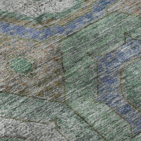 HomeRoots 10' X 14' Modern Green and Gray Geometric Area Rug - Washable, Stain Resistant, UV Protected! 716491