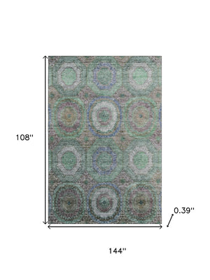 HomeRoots 10' X 14' Modern Green and Gray Geometric Area Rug - Washable, Stain Resistant, UV Protected! 716491