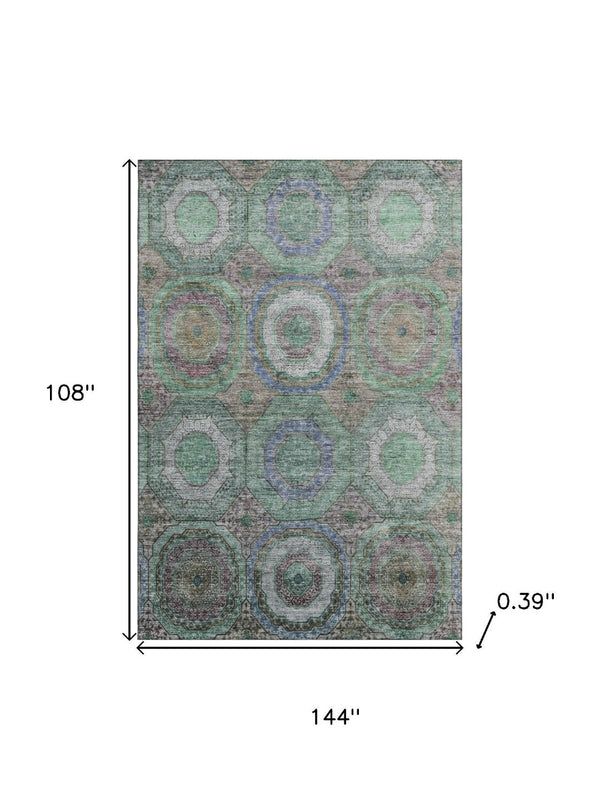 HomeRoots 10' X 14' Modern Green and Gray Geometric Area Rug - Washable, Stain Resistant, UV Protected! 716491