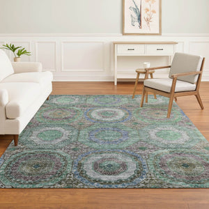 HomeRoots 10' X 14' Modern Green and Gray Geometric Area Rug - Washable, Stain Resistant, UV Protected! 716491