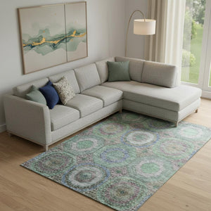 HomeRoots 10' X 14' Modern Green and Gray Geometric Area Rug - Washable, Stain Resistant, UV Protected! 716491