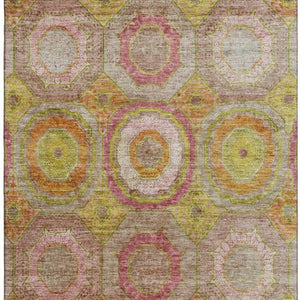 HomeRoots 5' X 8' Vibrant Orange and Pink Geometric Area Rug – Washable, UV Protected, Durable & Stylish Accent 716493