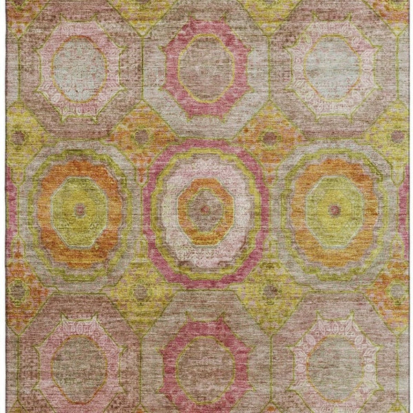 HomeRoots 5' X 8' Vibrant Orange and Pink Geometric Area Rug – Washable, UV Protected, Durable & Stylish Accent 716493