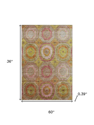 HomeRoots 5' X 8' Vibrant Orange and Pink Geometric Area Rug – Washable, UV Protected, Durable & Stylish Accent 716493