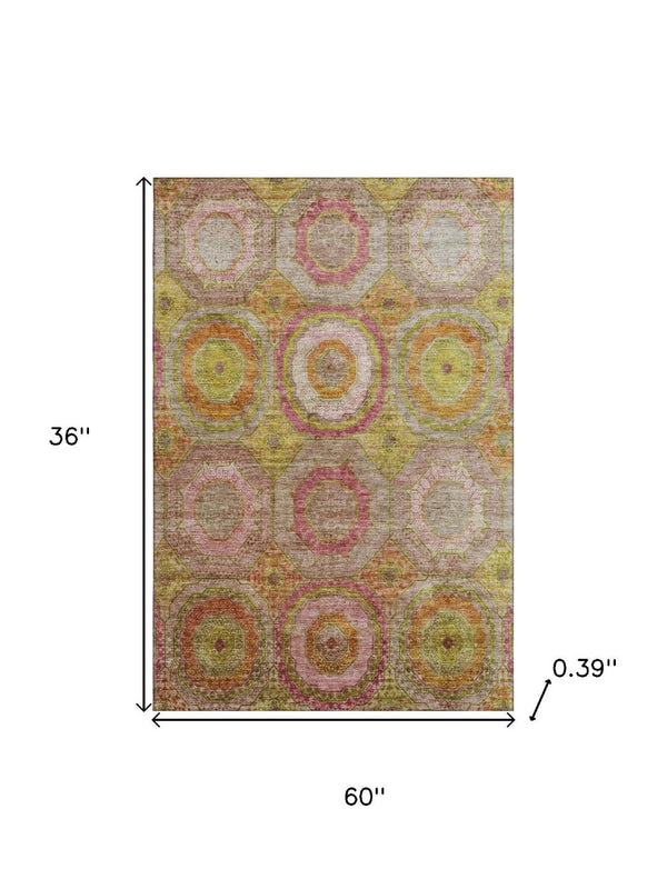 HomeRoots 5' X 8' Vibrant Orange and Pink Geometric Area Rug – Washable, UV Protected, Durable & Stylish Accent 716493