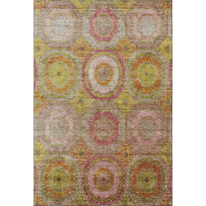 HomeRoots 8' Vibrant Orange and Pink Geometric Round Rug with UV Protection – Washable, Durable, Non-Slip Design 716494