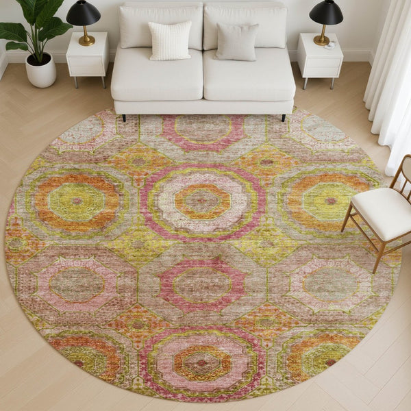 HomeRoots 8' X 10' Vibrant Orange & Pink Geometric Washable Area Rug - UV Protected, Stain Resistant Design 716495