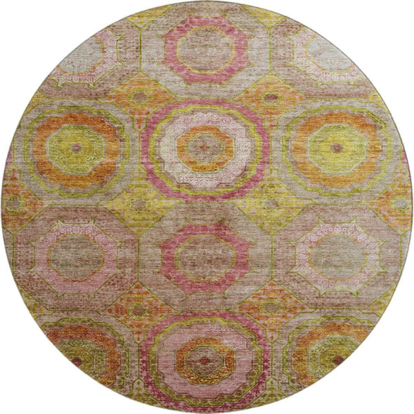 HomeRoots 8' X 10' Vibrant Orange & Pink Geometric Washable Area Rug - UV Protected, Stain Resistant Design 716495