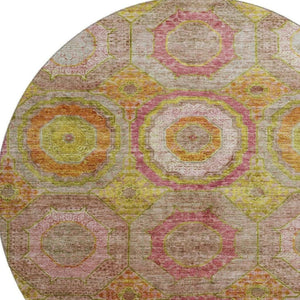 HomeRoots 8' X 10' Vibrant Orange & Pink Geometric Washable Area Rug - UV Protected, Stain Resistant Design 716495