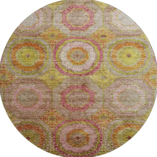 HomeRoots 8' X 10' Vibrant Orange & Pink Geometric Washable Area Rug - UV Protected, Stain Resistant Design 716495