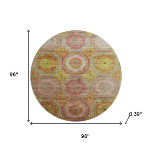 HomeRoots 8' X 10' Vibrant Orange & Pink Geometric Washable Area Rug - UV Protected, Stain Resistant Design 716495
