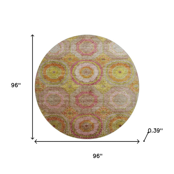 HomeRoots 8' X 10' Vibrant Orange & Pink Geometric Washable Area Rug - UV Protected, Stain Resistant Design 716495
