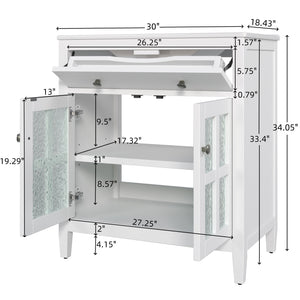 English Elm Christopher Knight Home® - 30" Bathroom Vanity with Ceramic Sink, Solid Wood Legs, Adjustable Shelf, Tip-Out Tray, Soft-Close Hinges, Silver Knobs, Moisture-Resistant Finish White N817P286250W