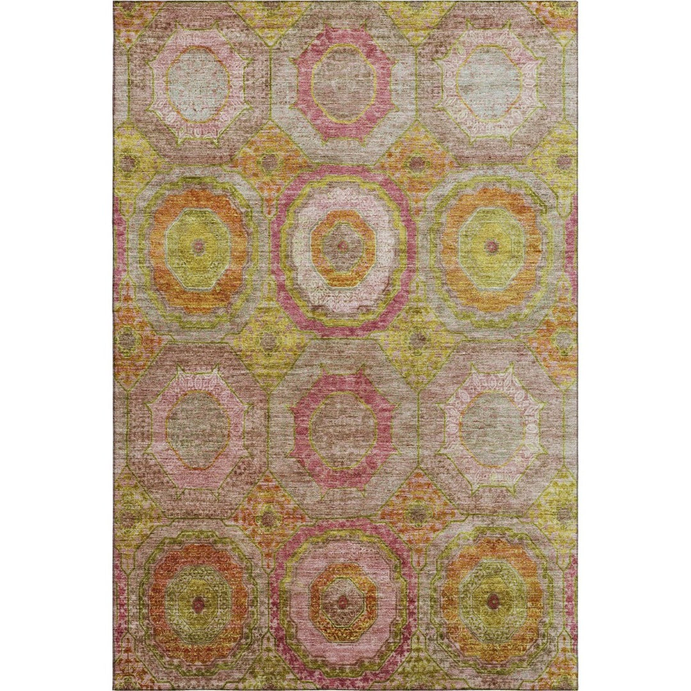 HomeRoots 9' X 12' Vibrant Orange & Pink Geometric Washable Area Rug with UV Protection for Modern Spaces 716496