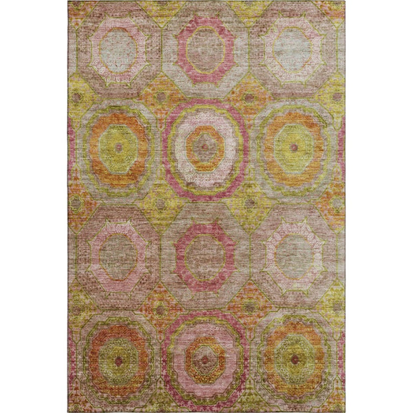 HomeRoots 9' X 12' Vibrant Orange & Pink Geometric Washable Area Rug with UV Protection for Modern Spaces 716496