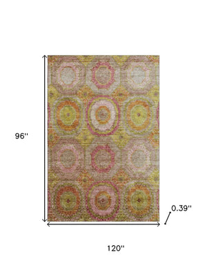 HomeRoots 9' X 12' Vibrant Orange & Pink Geometric Washable Area Rug with UV Protection for Modern Spaces 716496