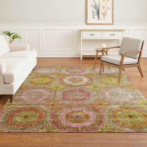 HomeRoots 9' X 12' Vibrant Orange & Pink Geometric Washable Area Rug with UV Protection for Modern Spaces 716496
