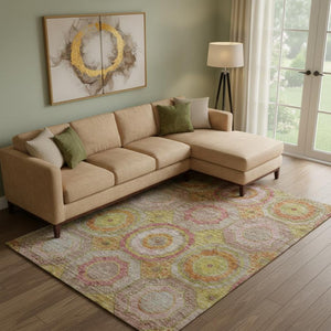 HomeRoots 9' X 12' Vibrant Orange & Pink Geometric Washable Area Rug with UV Protection for Modern Spaces 716496