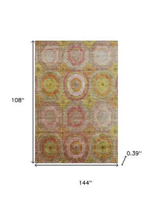 HomeRoots 10' X 14' Stylish Washable Area Rug in Orange & Pink - UV Protected, Durable for High-Traffic Spaces 716497