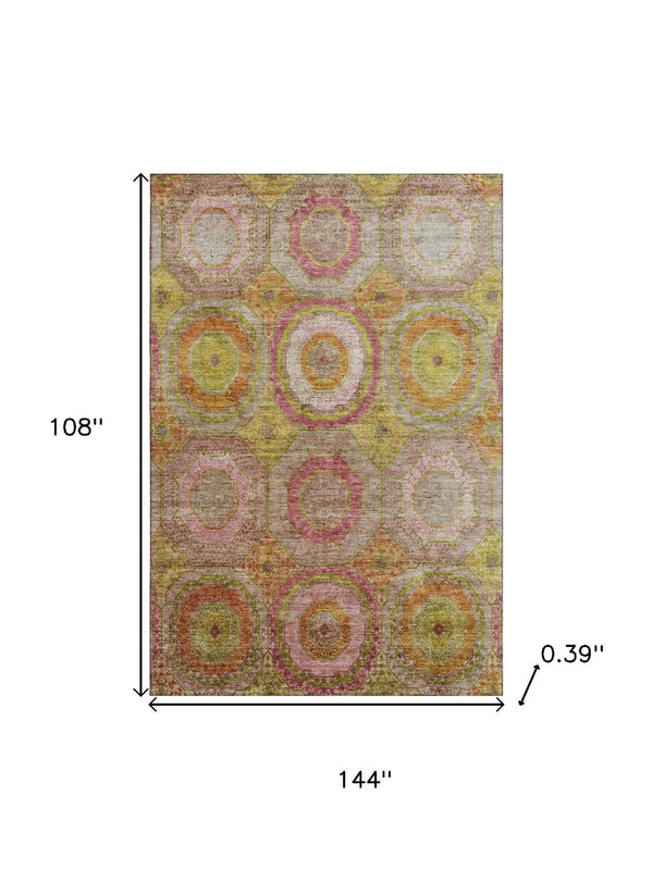HomeRoots 10' X 14' Stylish Washable Area Rug in Orange & Pink - UV Protected, Durable for High-Traffic Spaces 716497