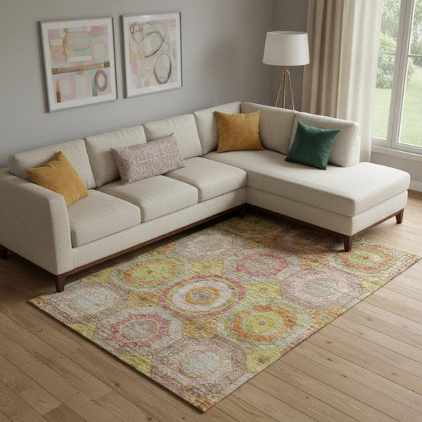 HomeRoots 10' X 14' Stylish Washable Area Rug in Orange & Pink - UV Protected, Durable for High-Traffic Spaces 716497