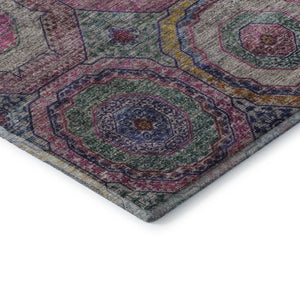 HomeRoots 8' Pink and Blue Geometric Round Rug – Washable, UV-Protected, Non-Slip for Modern Homes and Patios 716500