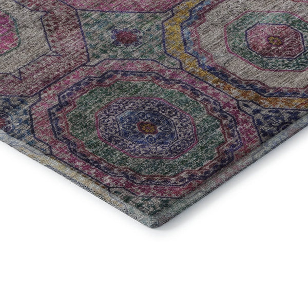 HomeRoots 8' Pink and Blue Geometric Round Rug – Washable, UV-Protected, Non-Slip for Modern Homes and Patios 716500