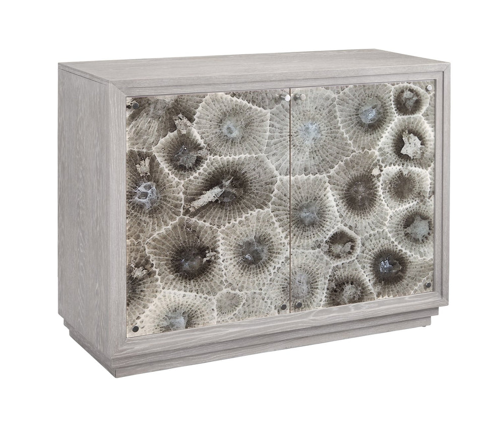 Basset Mirror Peninsula Ridge Bar Cabinet - Modern Driftwood Gray Finish With Unique Petoskey Stone Pattern Design Gray Wood 7165-lr-508
