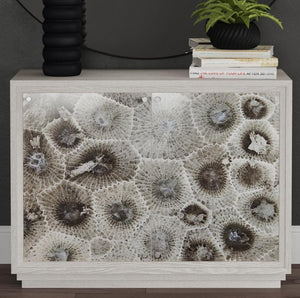 Basset Mirror Peninsula Ridge Bar Cabinet - Modern Driftwood Gray Finish With Unique Petoskey Stone Pattern Design Gray Wood 7165-lr-508