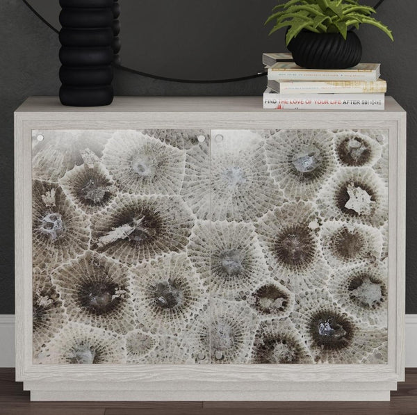 Basset Mirror Peninsula Ridge Bar Cabinet - Modern Driftwood Gray Finish With Unique Petoskey Stone Pattern Design Gray Wood 7165-lr-508