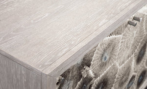 Basset Mirror Peninsula Ridge Bar Cabinet - Modern Driftwood Gray Finish With Unique Petoskey Stone Pattern Design Gray Wood 7165-lr-508