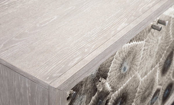 Basset Mirror Peninsula Ridge Bar Cabinet - Modern Driftwood Gray Finish With Unique Petoskey Stone Pattern Design Gray Wood 7165-lr-508